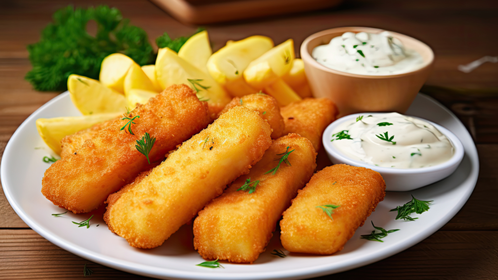 Knusprige Fischstäbchen mit goldbraunen Pommes – ein Klassiker der Kindheitsküche.